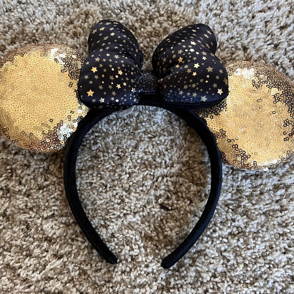Disney Disneyland Parks Paris Gold Black Is Magical Minnie Sequin Ears Headband
